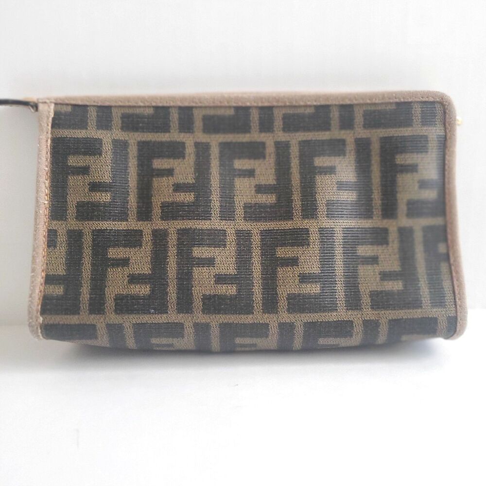 Vintage Fendi Zucca Clutch FF Monogram Brown Pouch Bag Logo Classic 1980's - Picture 3 of 16